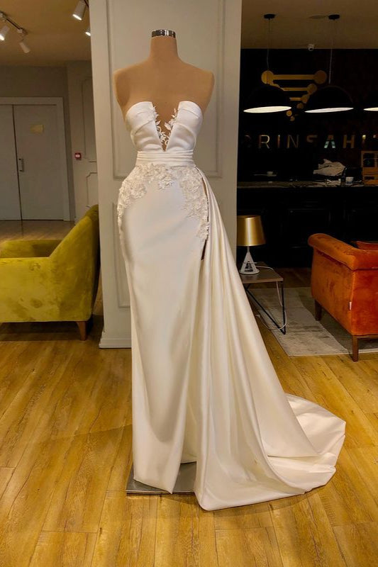 Glamorous Ivory Mermaid Long Prom Dress With Appliques-Ballbella