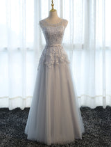 Glamorous Long Evening Dresses Lace Cameo Pink Party Dress A Line Applique Tulle Maxi Formal Dress-Ballbella