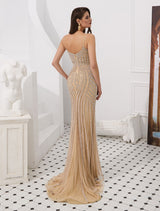 Mermaid Evening Dresses Luxury Heavy Beaded Straps Formal Gowns With Train