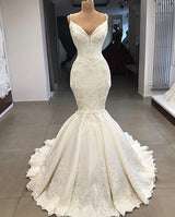 Glamorous Mermaid Sleeveless Lace Wedding Dress Overskit-Ballbella