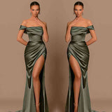 Glamorous Off-the-Shoulder Prom Dress Mermaid Long With Split-Ballbella