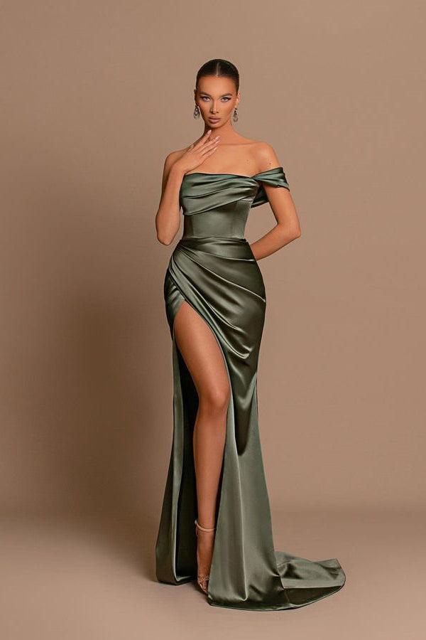 Off-the-Shoulder Gold Mermaid Prom Dress with Vintage Flair | Ballbella