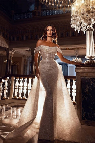 fay off the shoulder faux pearl mermaid dress Glamorous Off-the-Shoulder Sequins Prom Dress Mermaid With Ruffle