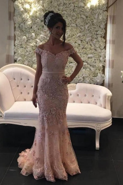 Glamorous Pink Off-the-shouder Prom Dresses Glitter Lace Mermaid Evening Gowns Glamorous Pink Off-the-shouder Prom Dresses Glitter Lace Mermaid Evening Gowns