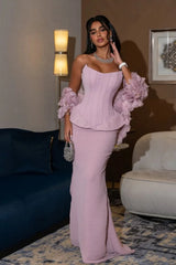 Glamorous Purple Strapless Mermaid Prom Dresses Two Pieces Column With Wraps-Ballbella