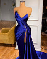 Glamorous Royal Blue Sweetheart Prom Dress Mermaid Long Evening Gowns With Split-Ballbella