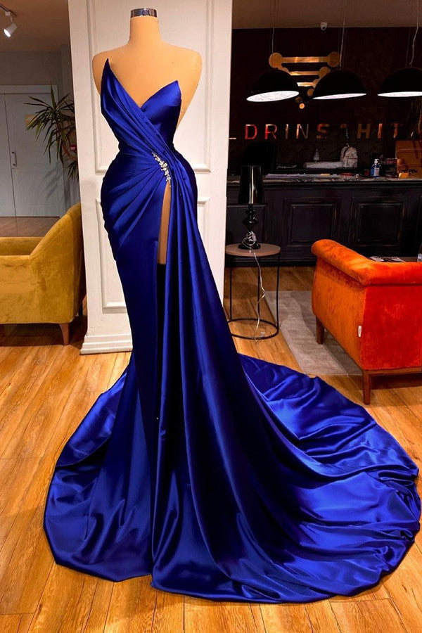 Glamorous Royal Blue Sweetheart Prom Dress Mermaid Long Evening Gowns With Split-Ballbella