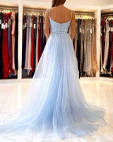 Glamorous Spaghetti-Straps Mermaid Evening Dress With Lace Appliques Ruffles-Ballbella