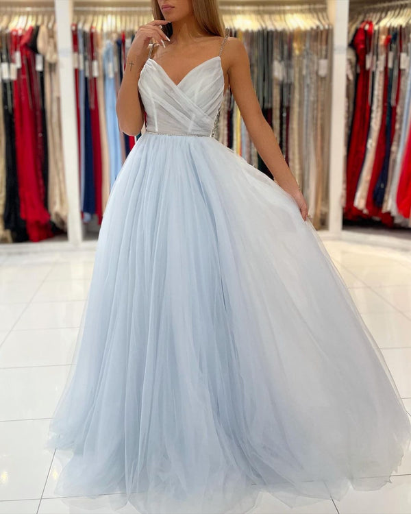 Glamorous Sweetheart Prom Dress Long Backless Tulle Evening Gowns-Ballbella