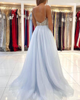 Glamorous Sweetheart Prom Dress Long Backless Tulle Evening Gowns-Ballbella