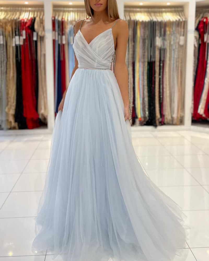 Glamorous Sweetheart Prom Dress Long Backless Tulle Evening Gowns-Ballbella