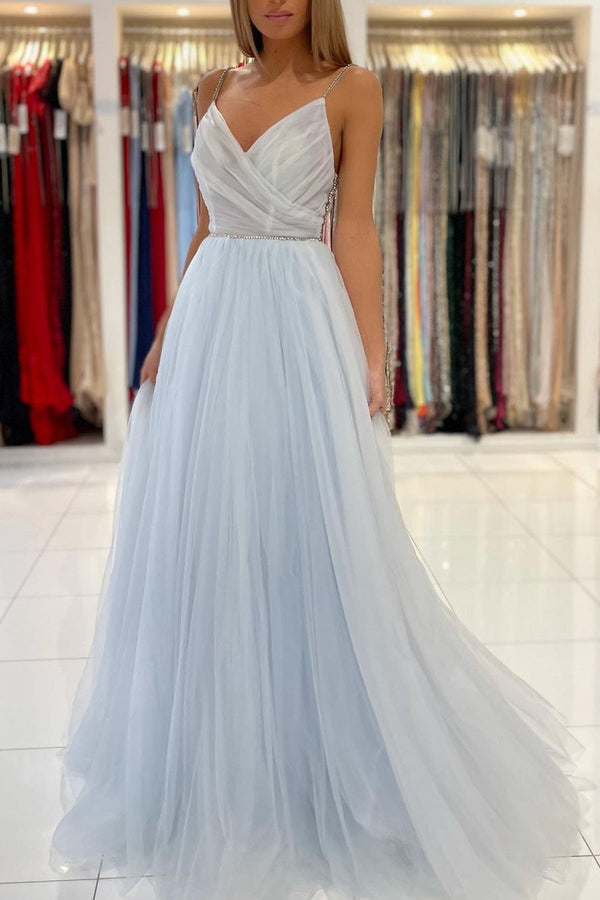 Glamorous Sweetheart Prom Dress Long Backless Tulle Evening Gowns-Ballbella