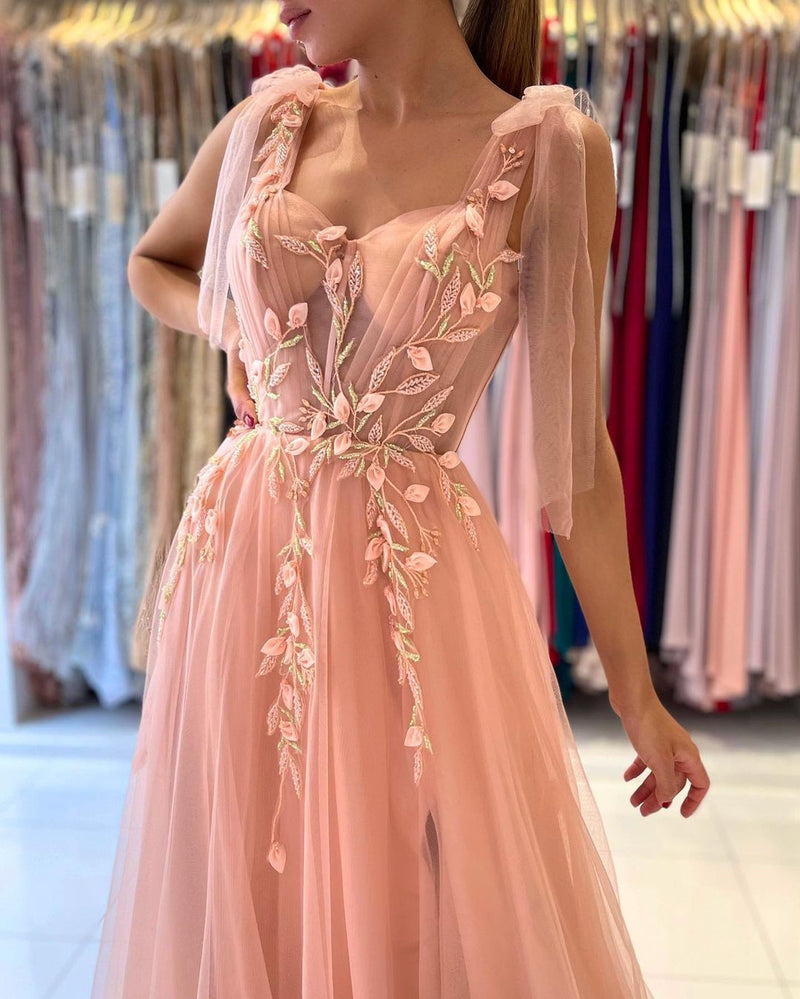 Glamorous Sweetheart Straps Tulle Evening Dress Long With Split Glamorous Sweetheart Straps Tulle Evening Dress Long With Split