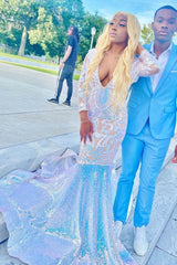 Looking for Prom Dresses, Evening Dresses in Bright silk,  Mermaid style,  and Gorgeous work? Ballbella has all covered on this elegant Glitter Long Sleeves Mermaid Evening Gowns Charming Prom Party GownsSweep Train.