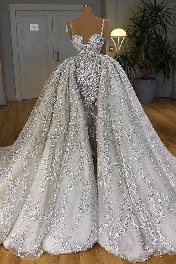 Glitter Mermaid Ball Gown Spaghetti Sequins Tulle party Gown-Ballbella