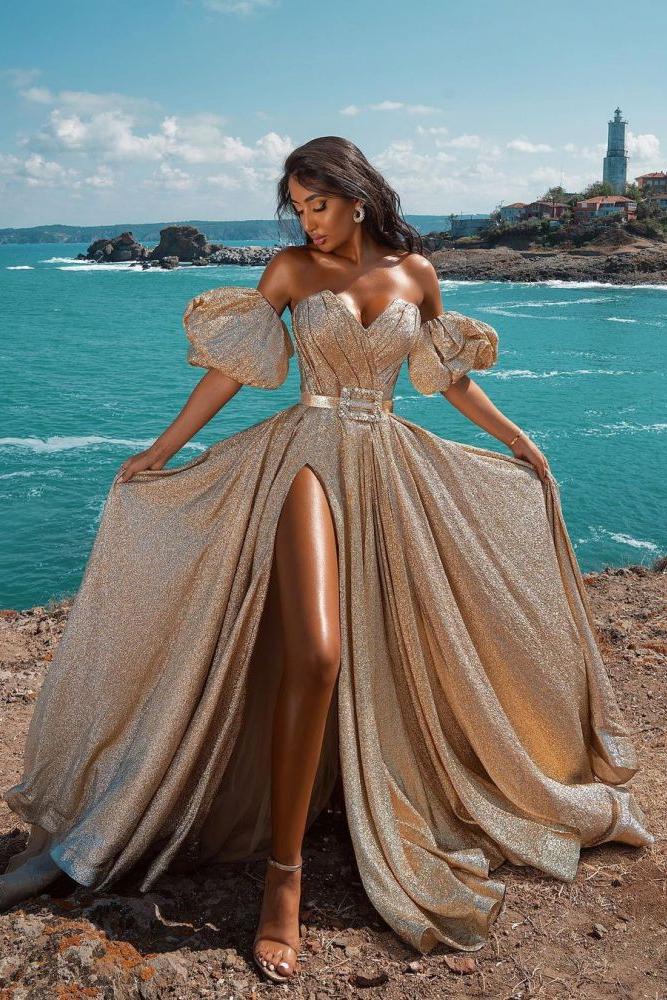 Glitter Sleeveless Splitfront Evening Party Maxi Dress Wedding Party Dress