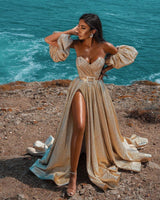 Ballbella offers Glitter Sleeveless Splitfront Evening Party Maxi Dress Wedding Party Dress at a good price, 1000+ options, fast delivery worldwide.