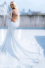 Glitter V-Neck affordable plus size prom dresses mermaid Evevning dress-Ballbella