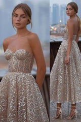 Glliter Seeveless Prom Evening Dress Backless Cocktail Party Dress-Ballbella