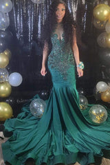 Glorious Long V-Neck Sleeveless Mermaid Prom Dress With Beading-Ballbella