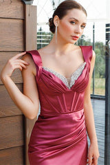 Glorious Mermaid Rose Straps Sleeveless Evening Dresses With Split-Ballbella