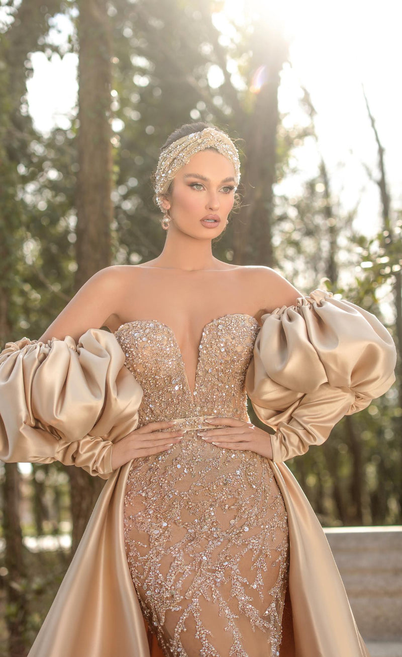 Glorious Off-the-shoulder Long Sleeve Evening Dress Mermaid Evening Gowns-Ballbella