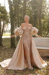 Glorious Off-the-shoulder Long Sleeve Evening Dress Mermaid Evening Gowns-Ballbella