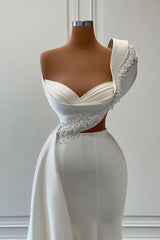 Glorious One Shoulder Sleeveless Sweetheart A-line Bridal Dress With Beads-Ballbella