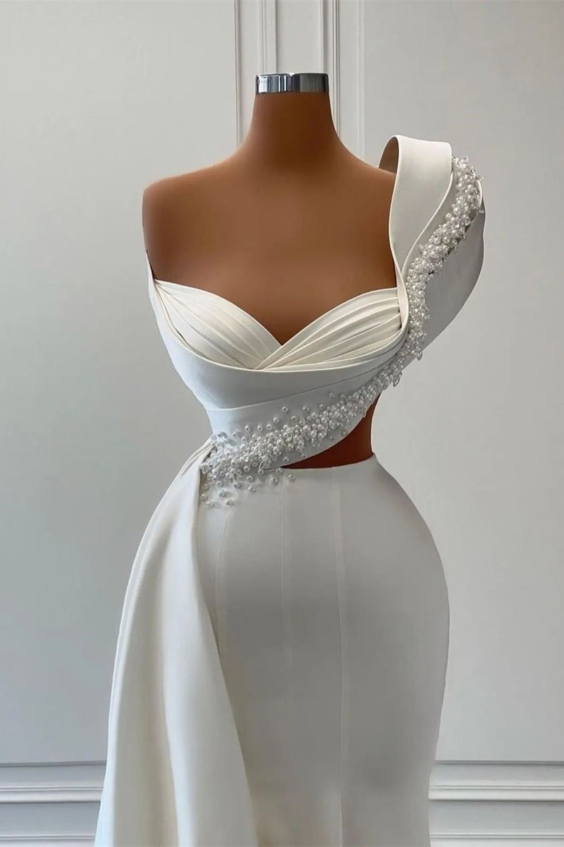 Glorious One Shoulder Sleeveless Sweetheart A-line Bridal Dress With Beads-Ballbella