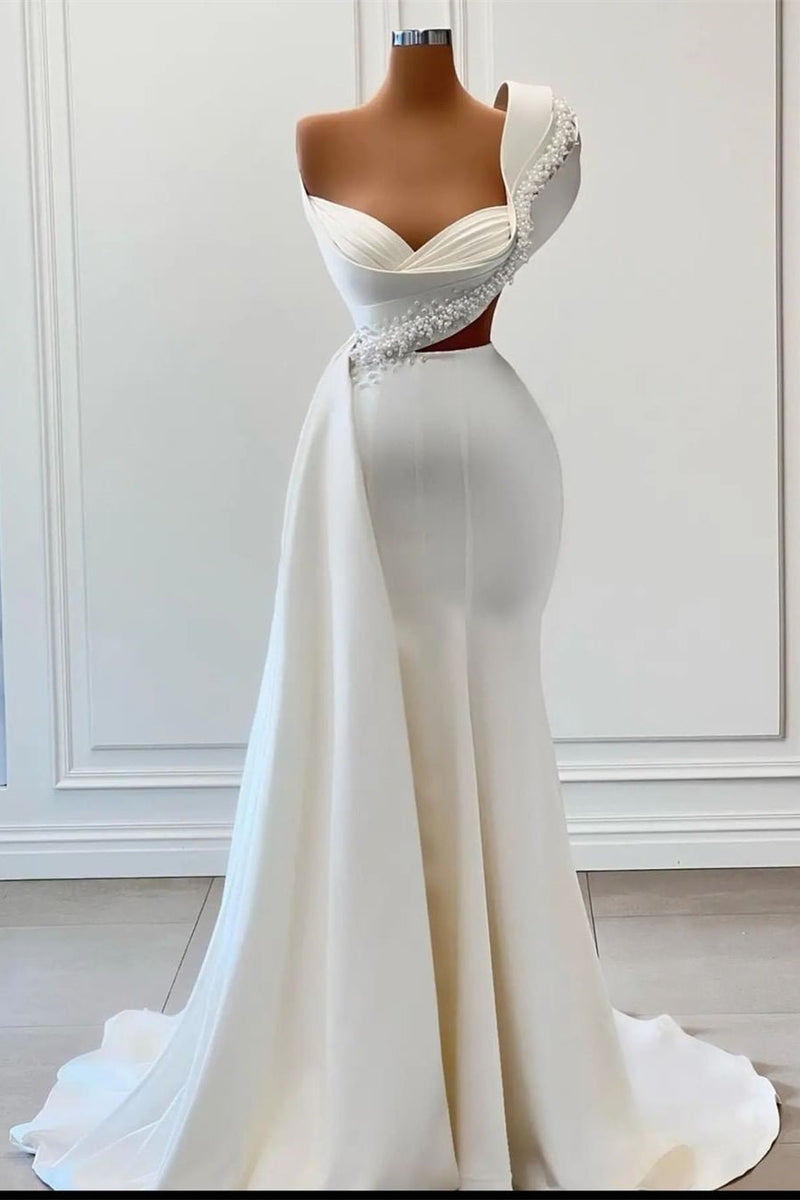 Glorious One Shoulder Sleeveless Sweetheart A-line Bridal Dress With Beads-Ballbella
