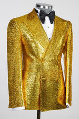Gold Sequin Peaked Lapel Double-Breasted Prom Suit-Ballbella