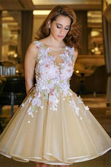 Gorgeous A-Line Flowers Homecoming Dresses Sleeveless Open Back Short Hoco Dress-Ballbella