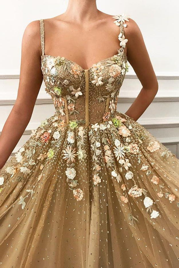 Gorgeous A-line Spaghetti Straps Flower Prom Dresses Gorgeous A-line Spaghetti Straps Flower Prom Dresses