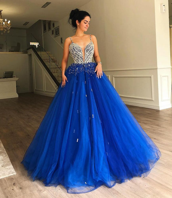 Still not know where to get your Gorgeous A-Line Spaghetti Straps Sleeveless Tulle Beaded Evening Dresses online? Ballbella offer you new arrival prom dresses at factory price,  fast delivery worldwide.