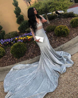 Looking for Prom Dresses, Evening Dresses in Sequined,  Mermaid style,  and Gorgeous Appliques, Sequined work? Ballbella has all covered on this elegant Gorgeous Beading Appliques Court Train Long Sleevess Mermaid Prom Dresses.