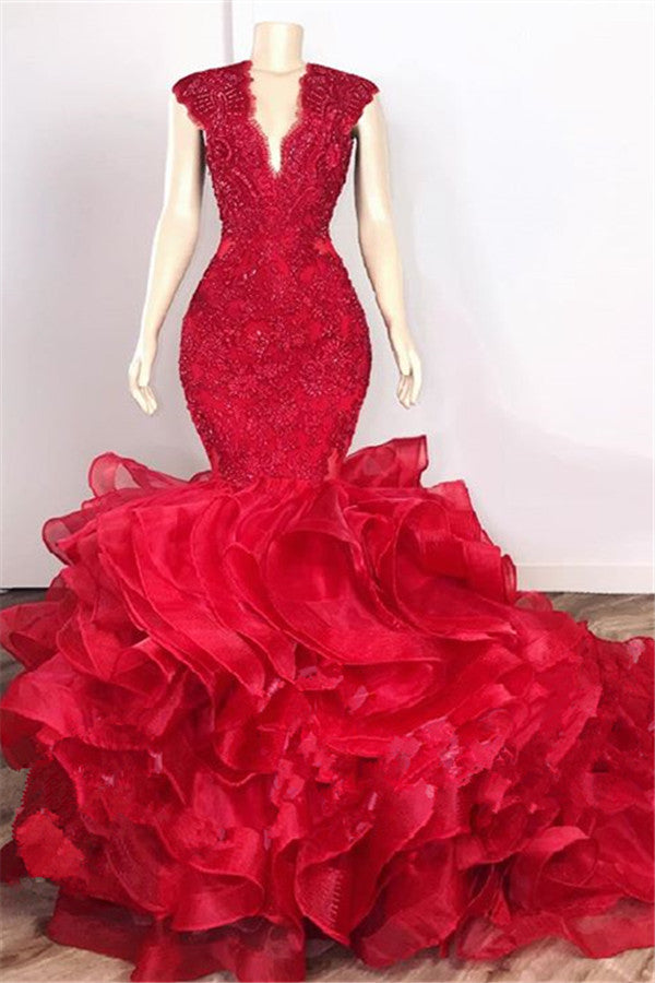 Ballbella offers Gorgeous Beads Appliques Red Prom Dresses Ruffles Fit and Flare Alluring Evening Gowns On Sale at an affordable price from to Mermaid skirts. Shop for gorgeous Sleeveless collections for your big day.