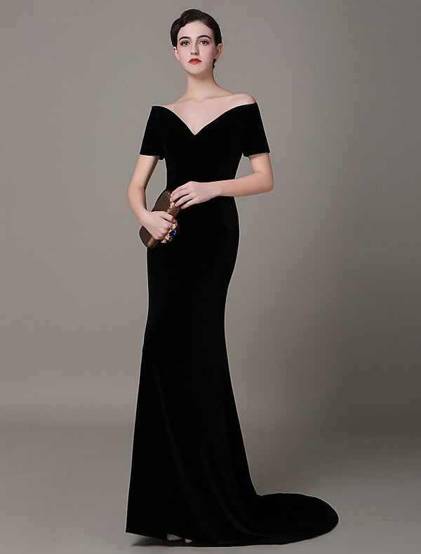 Black Evening Dresses  Long Mermaid Velvet Evening Dress Vintage Lady Gaga Red Carpet Dress Milanoo wedding guest dress