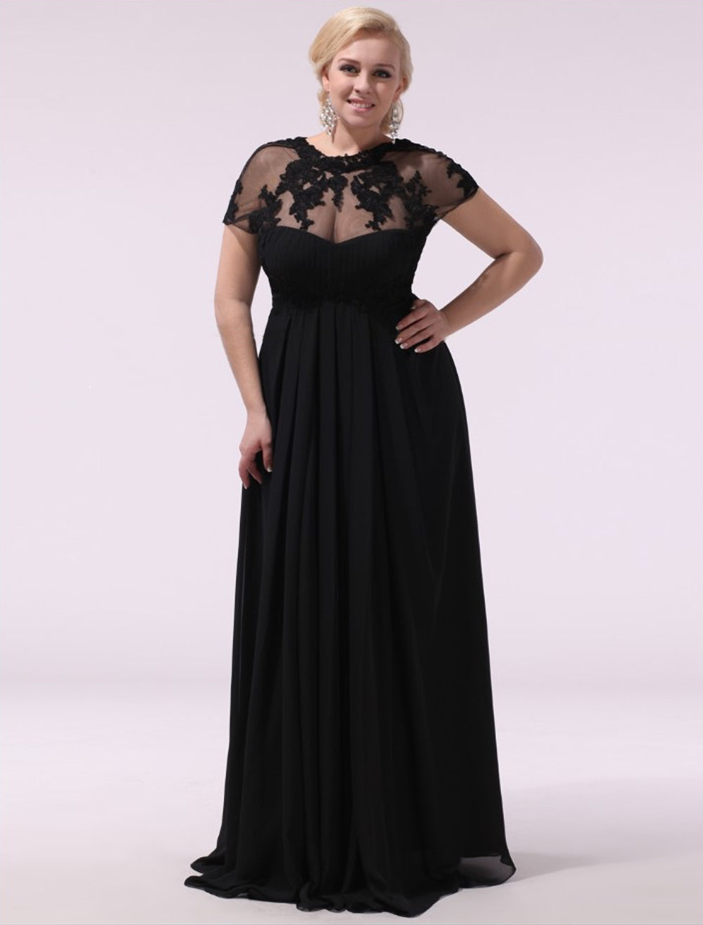 Gorgeous Black Evening Dresses Plus Size Evening Dress Chiffon Lace Ap