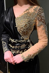 Gorgeous Black Long Sleeves Prom Dress Mermaid Lace Beadings Online-Ballbella