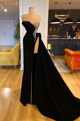 Gorgeous Black Split Front One Shoulder Prom Dress With Beading-Ballbella