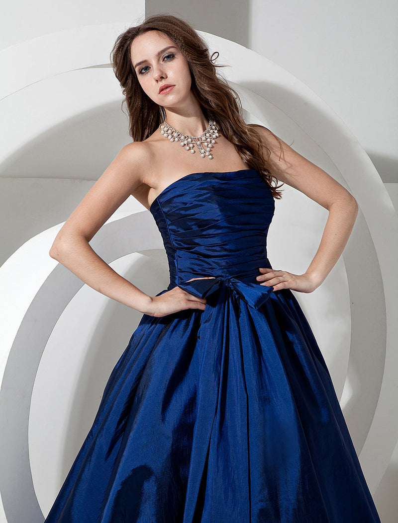 Bridesmaid Dresses Long Royal Blue Taffeta Evening Dress Floor Length Strapless A Line Pleated evening dress