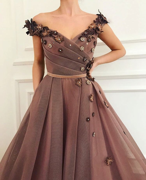 Ballbella.com offers Gorgeous Brown Prom Party Gowns| V-Neck Ball Gown Evening Gowns at affordable prices. Free shipping on orders over $100.