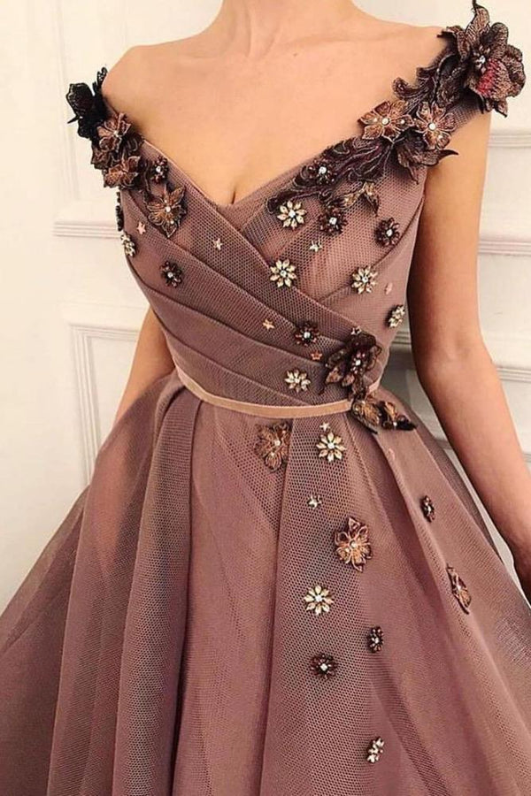 Gorgeous Brown Prom Party Gowns| V-Neck Ball Gown Evening Gowns