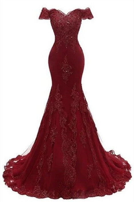 Ballbella custom made Gorgeous Burgundy Prom Party Gowns| New Arrival Mermaid Lace Evening Gowns. We offer extra coupons,  make in cheap and affordable price. We provide worldwide shipping and will make the dress perfect for everyone.