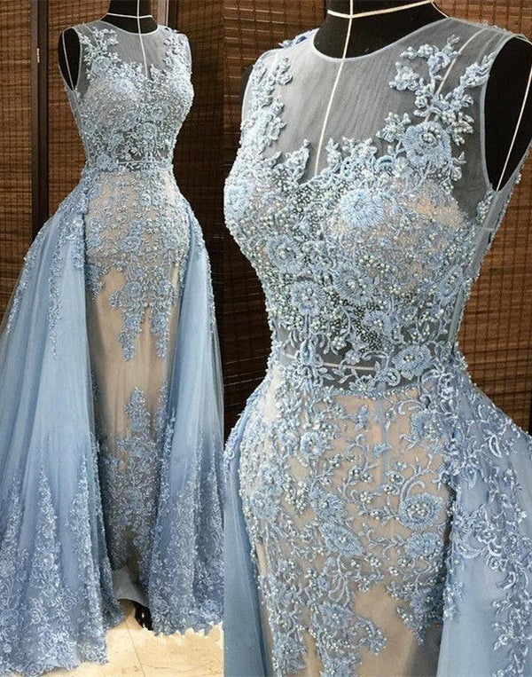 Customizing this New Arrival Gorgeous Column Sleleveless Long Evening Dresses Lace Appliques Beading Chic Prom Party Gowns with Overskirt on Ballbella. We offer extra coupons,  make Prom Dresses, Evening Dresses, Real Model Series in cheap and affordable price. We provide worldwide shipping and will make the dress perfect for everyone.