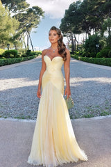 Gorgeous Daffodil Sweetheart Mermaid Prom Dress Long With Pleats On Sale-Ballbella