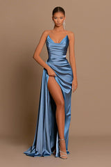 Gorgeous Dusty Blue Sweetheart Prom Dress Mermaid Slit Long On Sale-Ballbella
