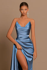 Gorgeous Dusty Blue Sweetheart Prom Dress Mermaid Slit Long On Sale-Ballbella