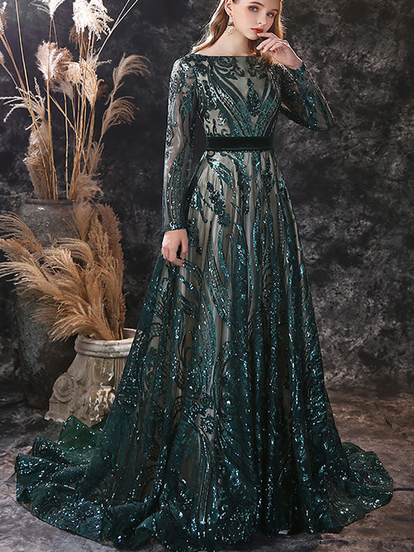 a line formal dress with sleeves Gorgeous Evening A-Line Jewel Neck Train Long Zipper Lace Lace Party Dresses Serena Yellow Eyelet Maxi * Style Color:#37-Royal Blue YGroup_SimoneDress
