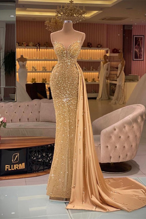 Gorgeous Mermaid Evening Dresses Luxury Heavy Beading Illusion Cutout Formal Dress